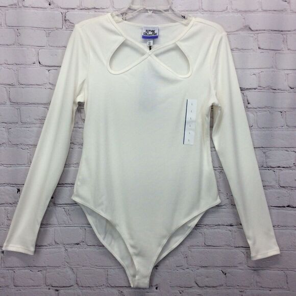 Future Collective Women's Plus Size 3X Bodysuit Ribbed Cut Out White Long Sleeve - Picture 3 of 7